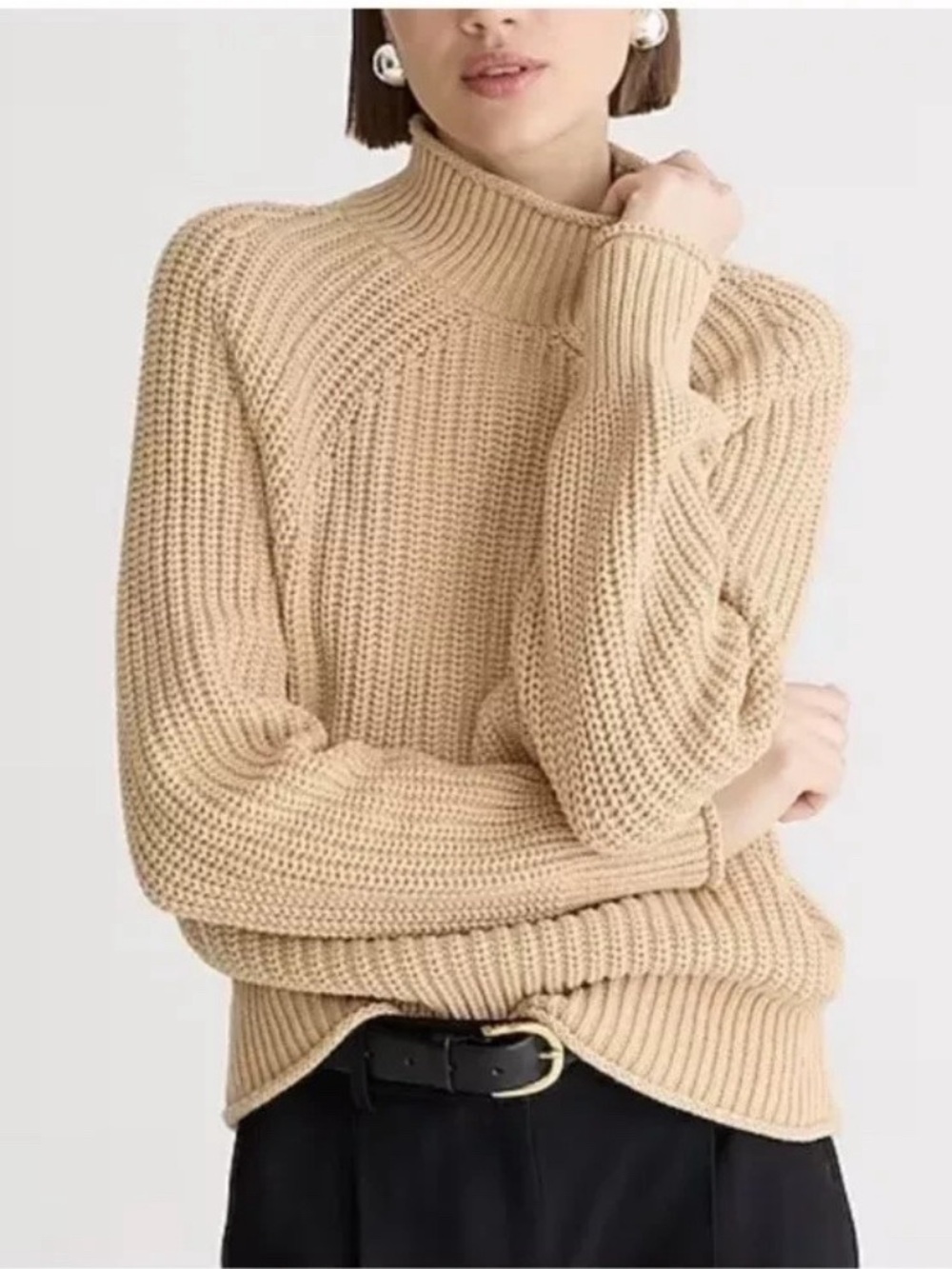 J. Crew Relaxed Ribbed Rollneck Sweater in Sandy Beach (Beige/Camel) size XS